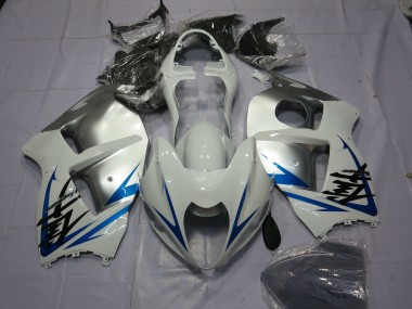 Aftermarket 1997-2007 Blue White and Silver Suzuki GSXR 1300 Motorcycle Fairings