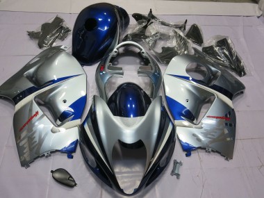 Aftermarket 1997-2007 Blue and Silver Suzuki GSXR 1300 Motorcycle Fairings