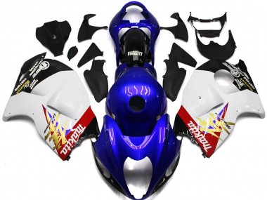 Aftermarket 1997-2007 Blue and White Custom w black Suzuki GSXR 1300 Motorcycle Fairings