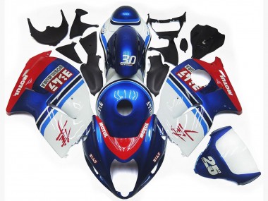 Aftermarket 1997-2007 Blue and White Custom with Red Suzuki GSXR 1300 Motorcycle Fairings