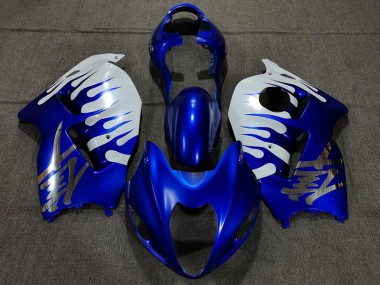 Aftermarket 1997-2007 Gloss Blue and White Suzuki GSXR 1300 Motorcycle Fairings