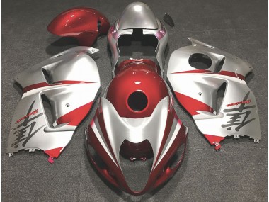 Aftermarket 1997-2007 Gloss Red and Silver Suzuki GSXR 1300 Motorcycle Fairings