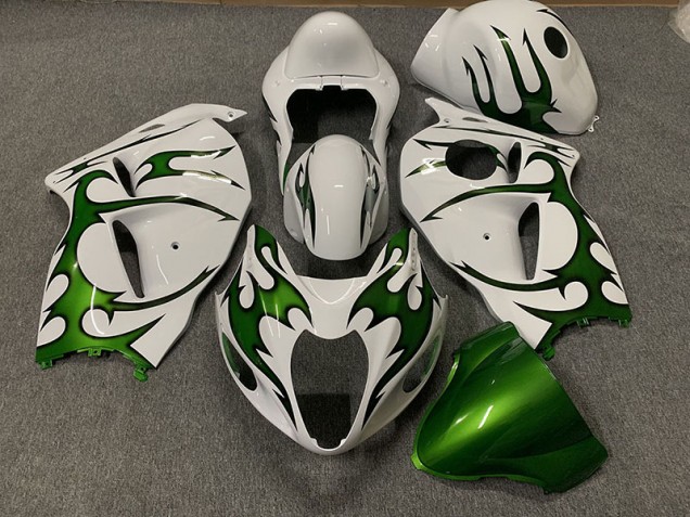 Aftermarket 1997-2007 Green and White Suzuki GSXR 1300 Motorcycle Fairings