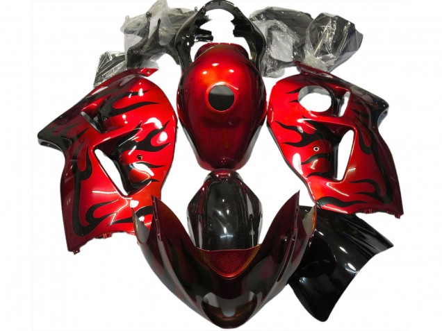 Aftermarket 1997-2007 Red & Black Flame Suzuki GSXR 1300 Motorcycle Fairings