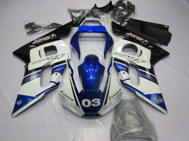 Aftermarket 1998-2002 Blue and Silver Yamaha R6 Motorcycle Fairings