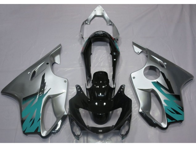 Aftermarket 1999-2000 Gloss Silver & Teal Honda CBR600 F4 Motorcycle Fairings