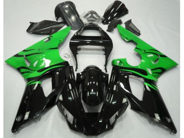 Aftermarket 2000-2001 Black Flame & Green Yamaha R1 Motorcycle Fairings