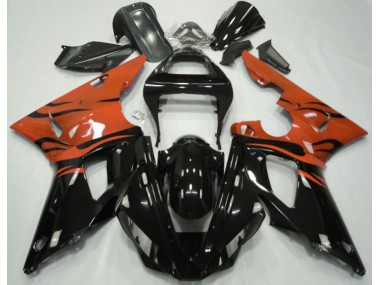 Aftermarket 2000-2001 Black Flame & Orange Yamaha R1 Motorcycle Fairings