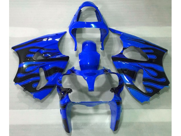 Aftermarket 2000-2002 Blue & Black Flame Kawasaki ZX6R Motorcycle Fairings