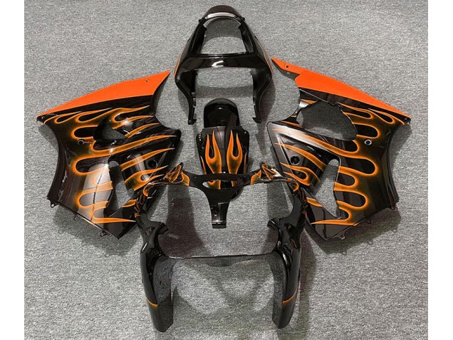 Aftermarket 2000-2002 Gloss Black & Orange Flame Kawasaki ZX6R Motorcycle Fairings