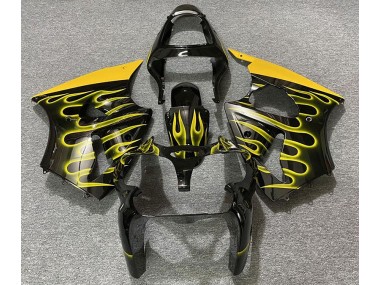 Aftermarket 2000-2002 Gloss Black & Yellow Flame Kawasaki ZX6R Motorcycle Fairings