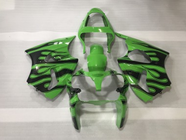 Aftermarket 2000-2002 Green & Black Flame Kawasaki ZX6R Motorcycle Fairings