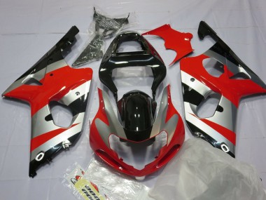 Aftermarket 2000-2002 Red Silver and Black Suzuki GSXR 1000 Motorcycle Fairings