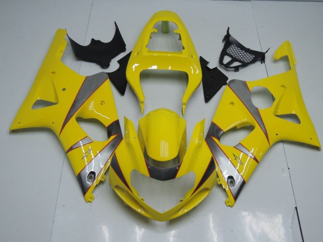 Aftermarket 2000-2002 Yellow and Silver Suzuki GSXR 1000 Motorcycle Fairings