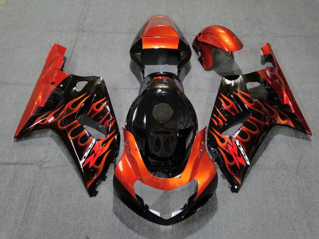 Aftermarket 2001-2003 Gloss Black and Orange Suzuki GSXR 600-750 Motorcycle Fairings