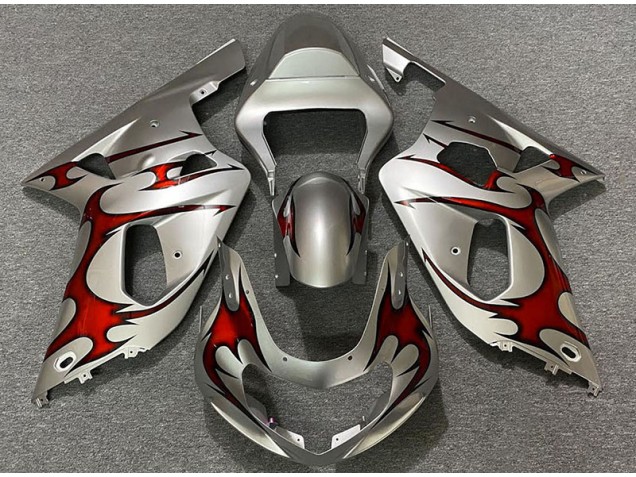 Aftermarket 2001-2003 Gloss Silver & Red Suzuki GSXR 600-750 Motorcycle Fairings