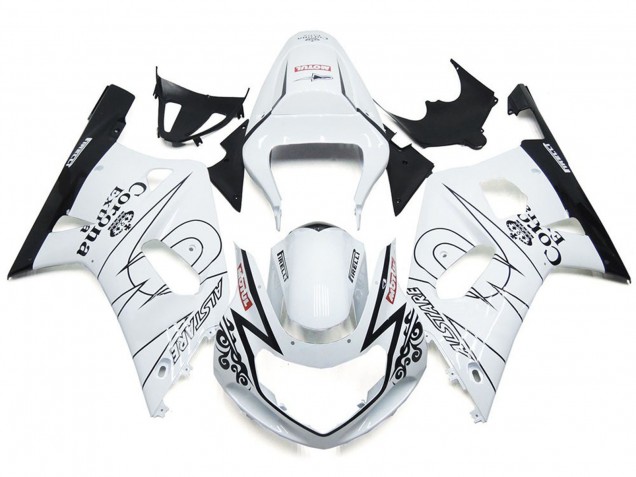 Aftermarket 2001-2003 Gloss White Corona and Black Suzuki GSXR 600-750 Motorcycle Fairings