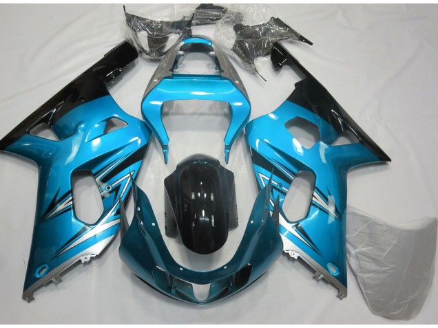 Aftermarket 2001-2003 Light Blue and Silver Suzuki GSXR 600-750 Motorcycle Fairings