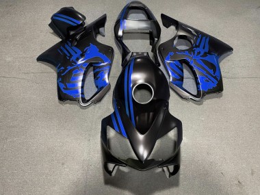 Aftermarket 2001-2003 Matte Black & Blue Skull Honda CBR600 F4i Motorcycle Fairings