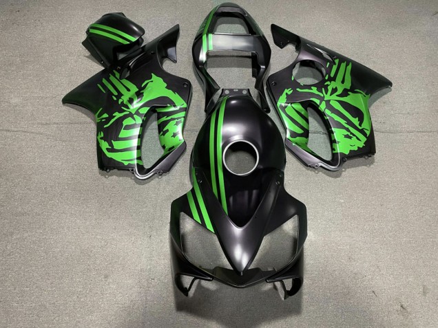 Aftermarket 2001-2003 Matte Black & Green Skull Honda CBR600 F4i Motorcycle Fairings