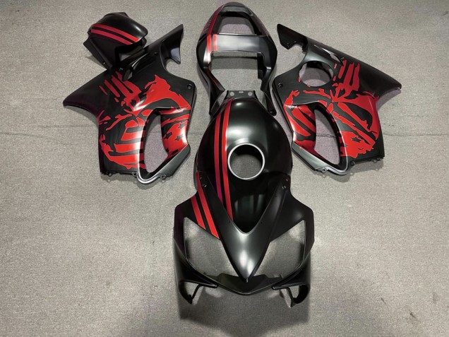 Aftermarket 2001-2003 Matte Black & Red Skull Honda CBR600 F4i Motorcycle Fairings