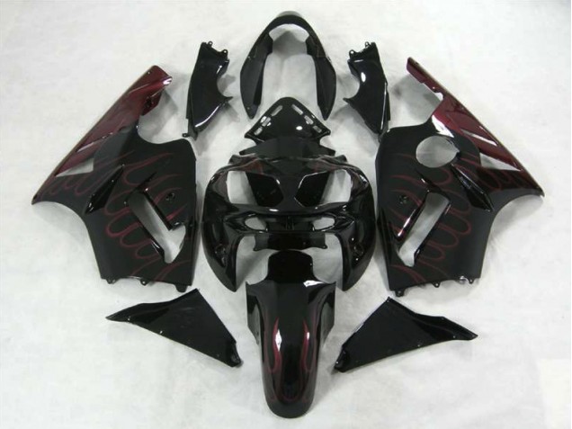 Aftermarket 2002-2005 Burgundy Flame Kawasaki ZX12R Motorcycle Fairings