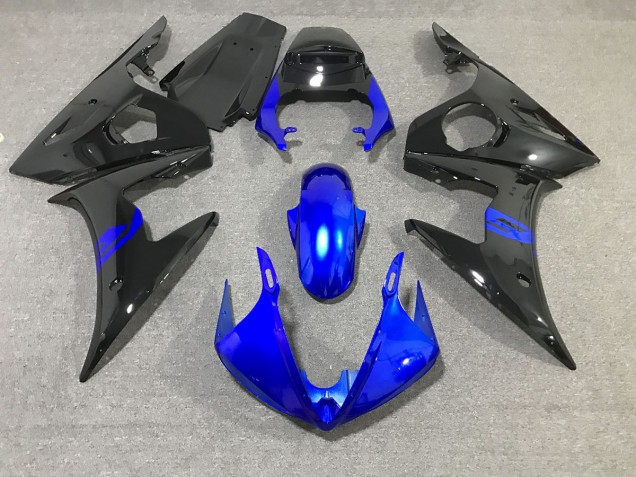 Aftermarket 2003-2005 Black and Blue Gloss Yamaha R6 Motorcycle Fairings