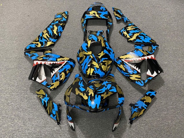 Aftermarket 2003-2004 Blue and Gold Camo Honda CBR600RR Motorcycle Fairings