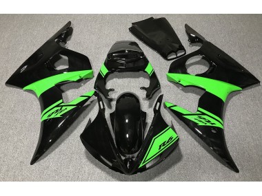 Aftermarket 2003-2005 Gloss Black and Green Yamaha R6 Motorcycle Fairings