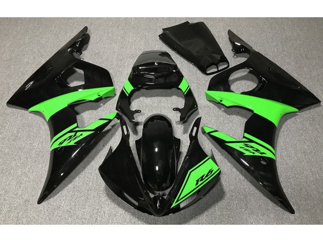 Aftermarket 2003-2005 Gloss Black and Green Yamaha R6 Motorcycle Fairings