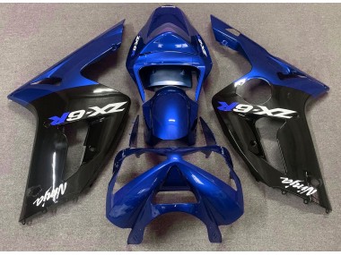 Aftermarket 2003-2004 Gloss Blue and Black Kawasaki ZX6R Motorcycle Fairings