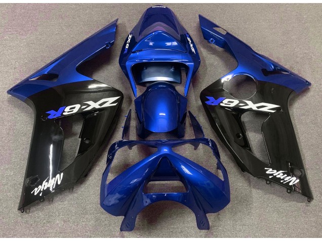 Aftermarket 2003-2004 Gloss Blue and Black Kawasaki ZX6R Motorcycle Fairings