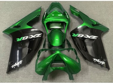 Aftermarket 2003-2004 Gloss Green and Black Kawasaki ZX6R Motorcycle Fairings