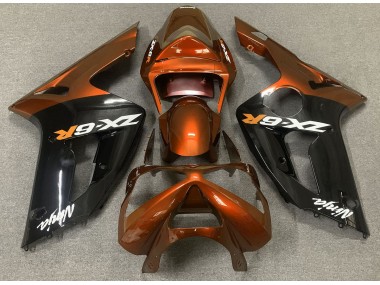 Aftermarket 2003-2004 Gloss Orange and Black Kawasaki ZX6R Motorcycle Fairings