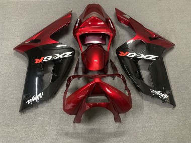 Aftermarket 2003-2004 Gloss Red and Black Kawasaki ZX6R Motorcycle Fairings