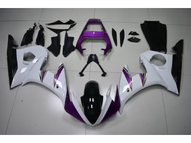 Aftermarket 2003-2005 Gloss White & Purple Accents Yamaha R6 Motorcycle Fairings