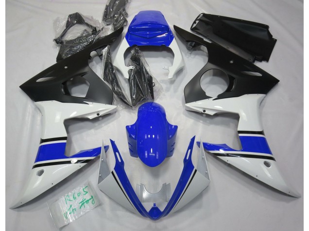 Aftermarket 2003-2005 Gloss White and Blue Yamaha R6 Motorcycle Fairings