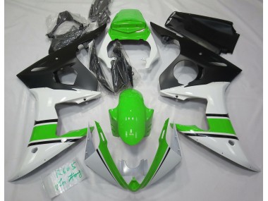 Aftermarket 2003-2005 Gloss White and Green Yamaha R6 Motorcycle Fairings