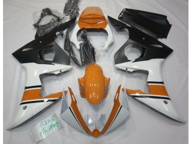 Aftermarket 2003-2005 Gloss White and Orange Yamaha R6 Motorcycle Fairings