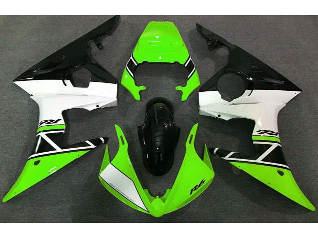 Aftermarket 2003-2005 Green White and Black Yamaha R6 Motorcycle Fairings