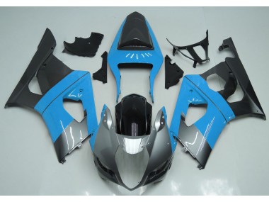 Aftermarket 2003-2004 Light Blue Silver and Black Suzuki GSXR 1000 Motorcycle Fairings