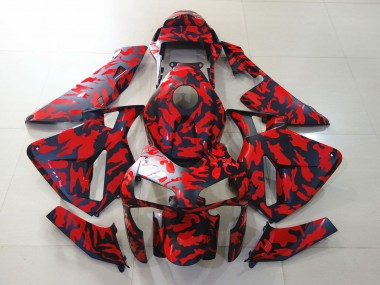 Aftermarket 2003-2004 Matte Black and Red Camo Honda CBR600RR Motorcycle Fairings