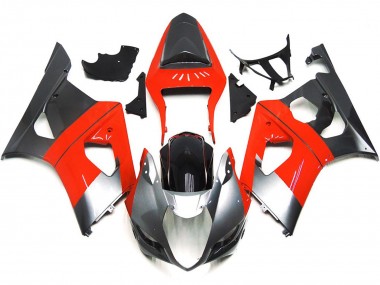 Aftermarket 2003-2004 Plain Red and Silver Suzuki GSXR 1000 Motorcycle Fairings