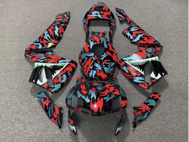 Aftermarket 2003-2004 Red and Blue Camo Honda CBR600RR Motorcycle Fairings