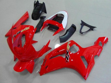 Aftermarket 2003-2004 Red and White Kawasaki ZX6R Motorcycle Fairings