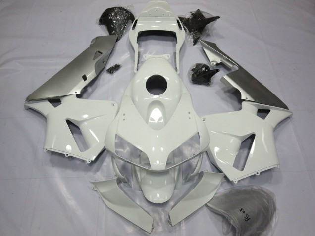 Aftermarket 2003-2004 Silver and White Honda CBR600RR Motorcycle Fairings