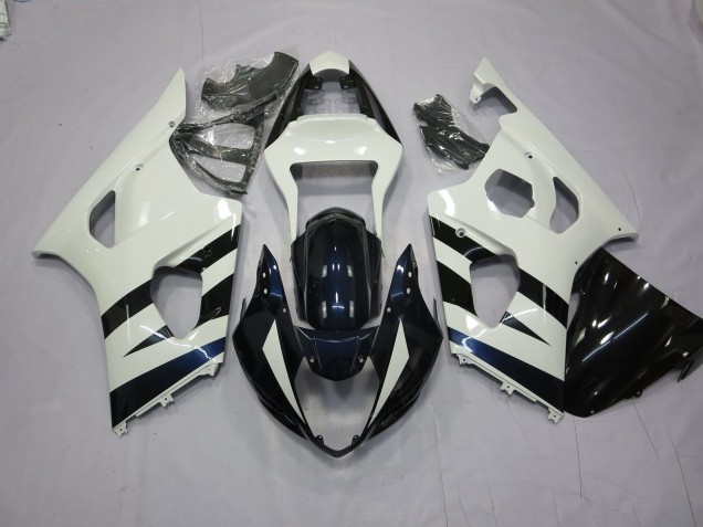 Aftermarket 2003-2004 White and Black Suzuki GSXR 1000 Motorcycle Fairings