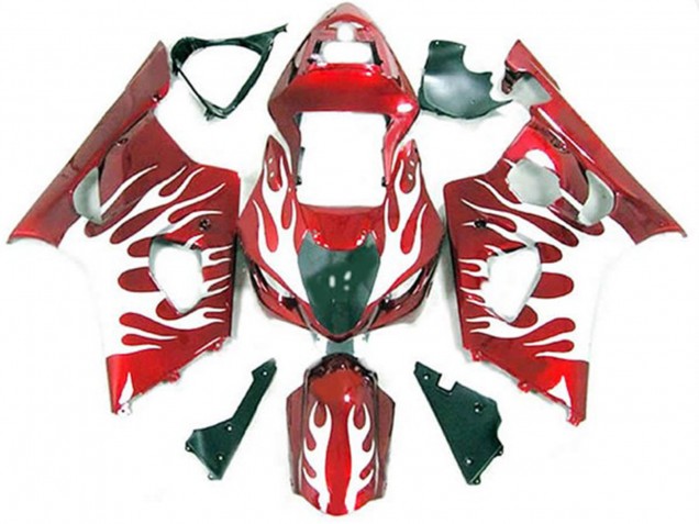 Aftermarket 2003-2004 White and Red Flame Suzuki GSXR 1000 Motorcycle Fairings