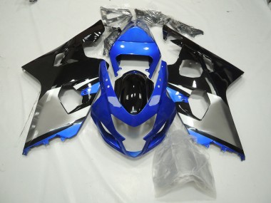 Aftermarket 2004-2005 Blue Black and Silver Suzuki GSXR 600-750 Motorcycle Fairings