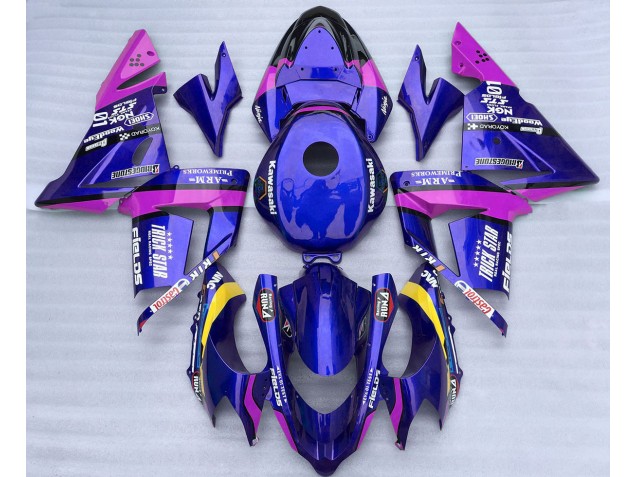 Aftermarket 2004-2005 Blue and Pink Trickstar Kawasaki ZX10R Motorcycle Fairings